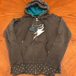 Fox Racing Grey Blue Lightning Hoodie Sweatshirt